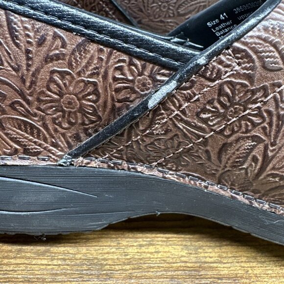 Dansko Shoes Womens 10 EU41 XP 2.0 Brown Floral Tooled Leather Clogs Mules - Picture 6 of 10